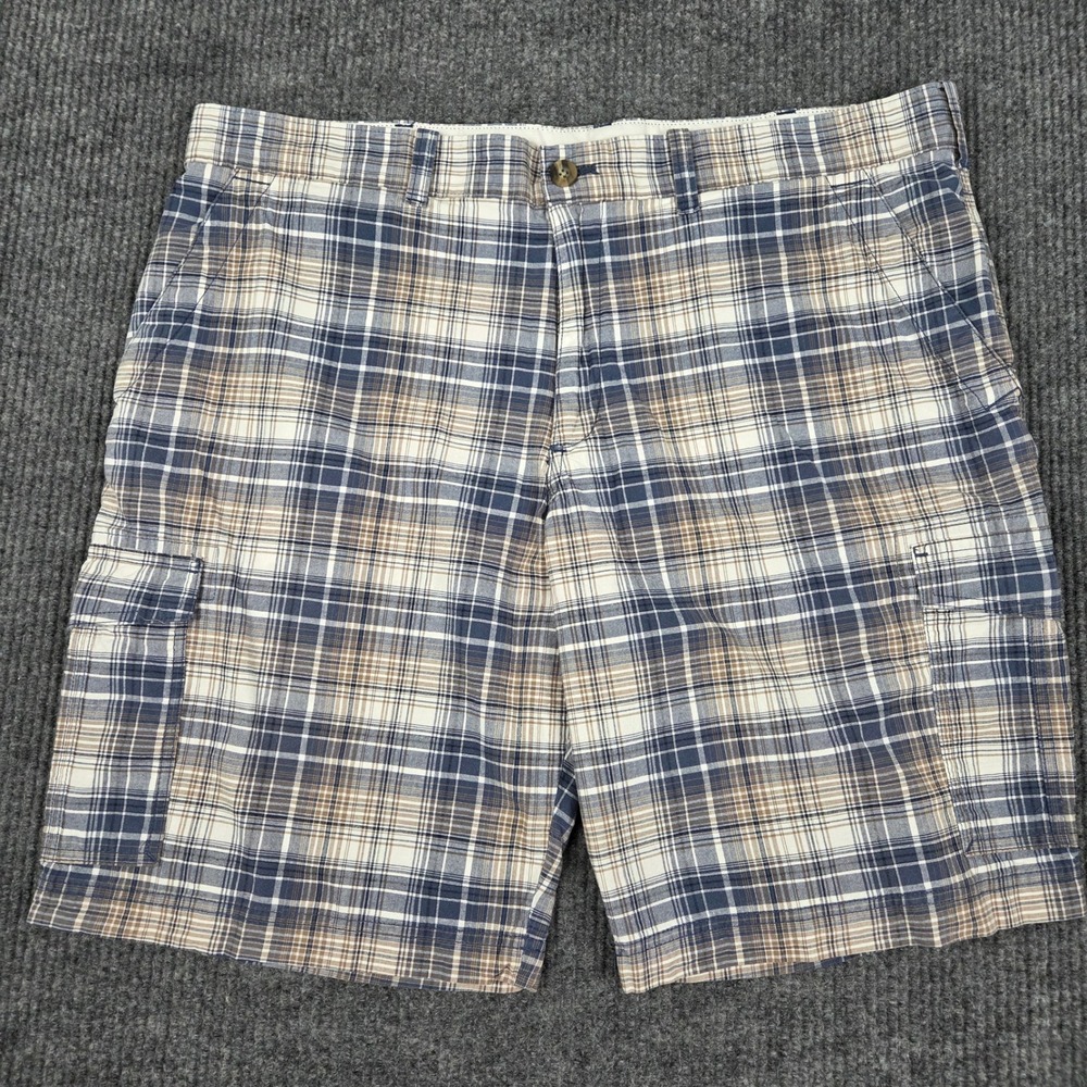 Eddie Bauer Mens Plaid Cargo Shorts Blue Brown 100% Cotton Size 42‎ 26405